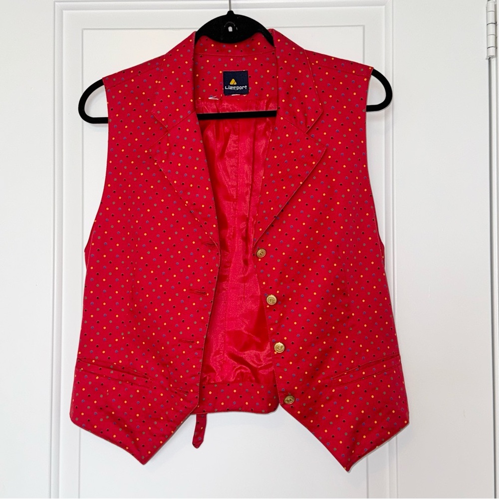 Vintage Liz Claiborne LizSport Red Vest with Multicolour Polkadots Cotton Medium